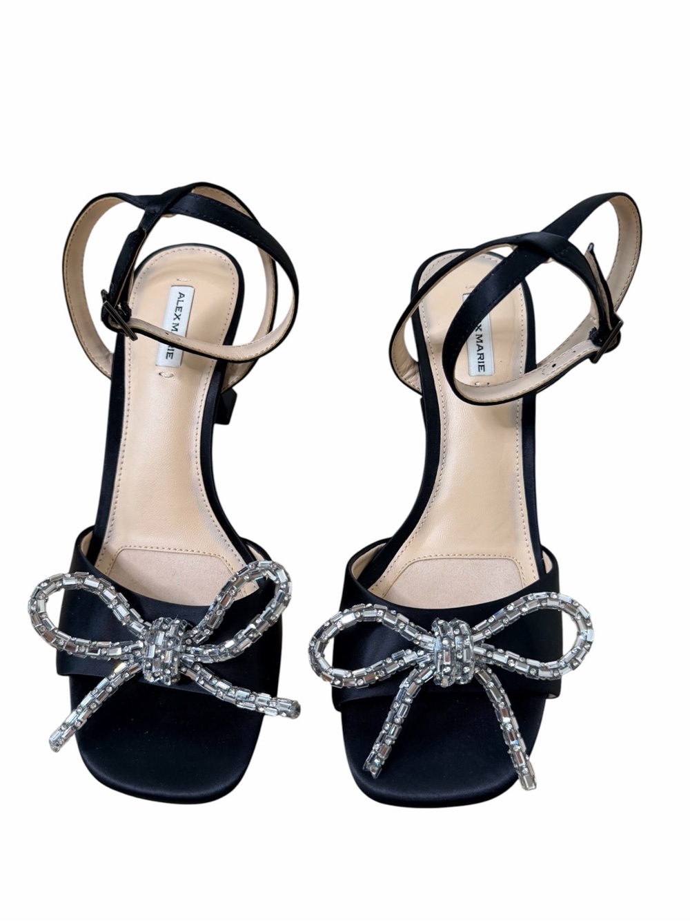 ALEX MARIE CRYSTAL BOW & SATIN HEELS . SIZE 6.5 New.